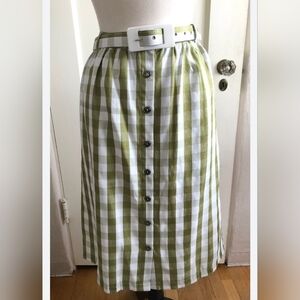 Modcloth New Retro green Gingham Checked Midi skirt belted Size 12 Acadamia